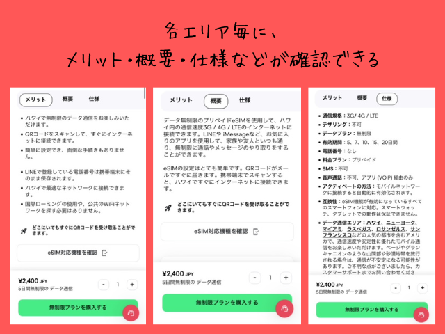 Holafly、仕様確認画面