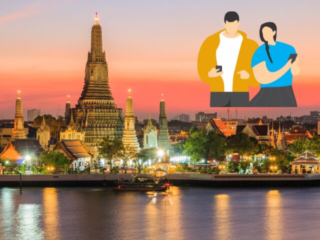 タイでスマホをいじる人