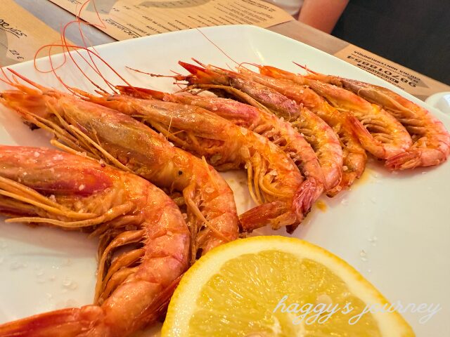 スペイン巡礼仲間とレオンでディナー、エビ